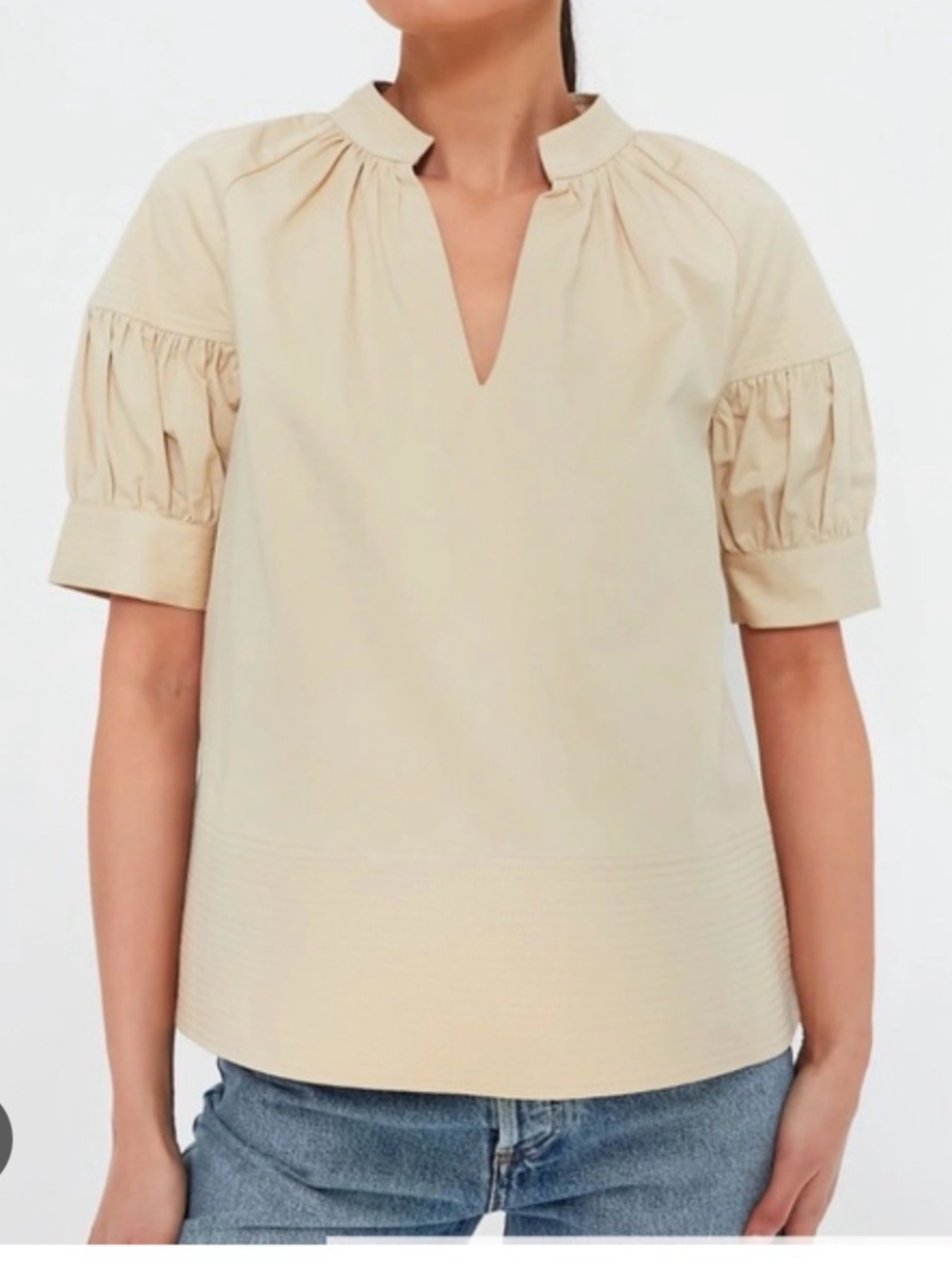 Tuckernuck Cream Split-Neck Puff Sleeve Top